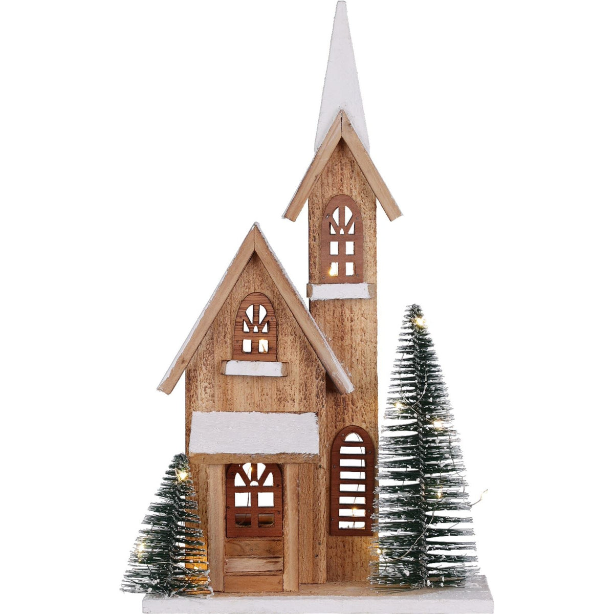 LED Wooden Christmas Church with Trees | Light-Up Nordic Chapel Ornament LED Light - Tophatter Daily Deals