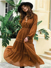 Tie Neck Long Sleeve Midi Tiered Dress Casual Dresses - Tophatter Daily Deals