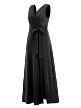 Slit Surplice Tie Waist Sleeveless Dress Cocktail Dresses - Tophatter Daily Deals