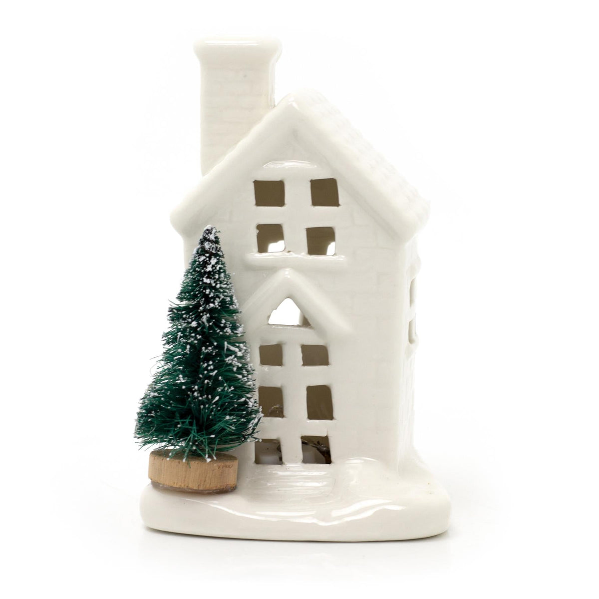 Mini White Ceramic LED Christmas House with Trees Ornament | Light up Decoration Ornament - Tophatter Daily Deals