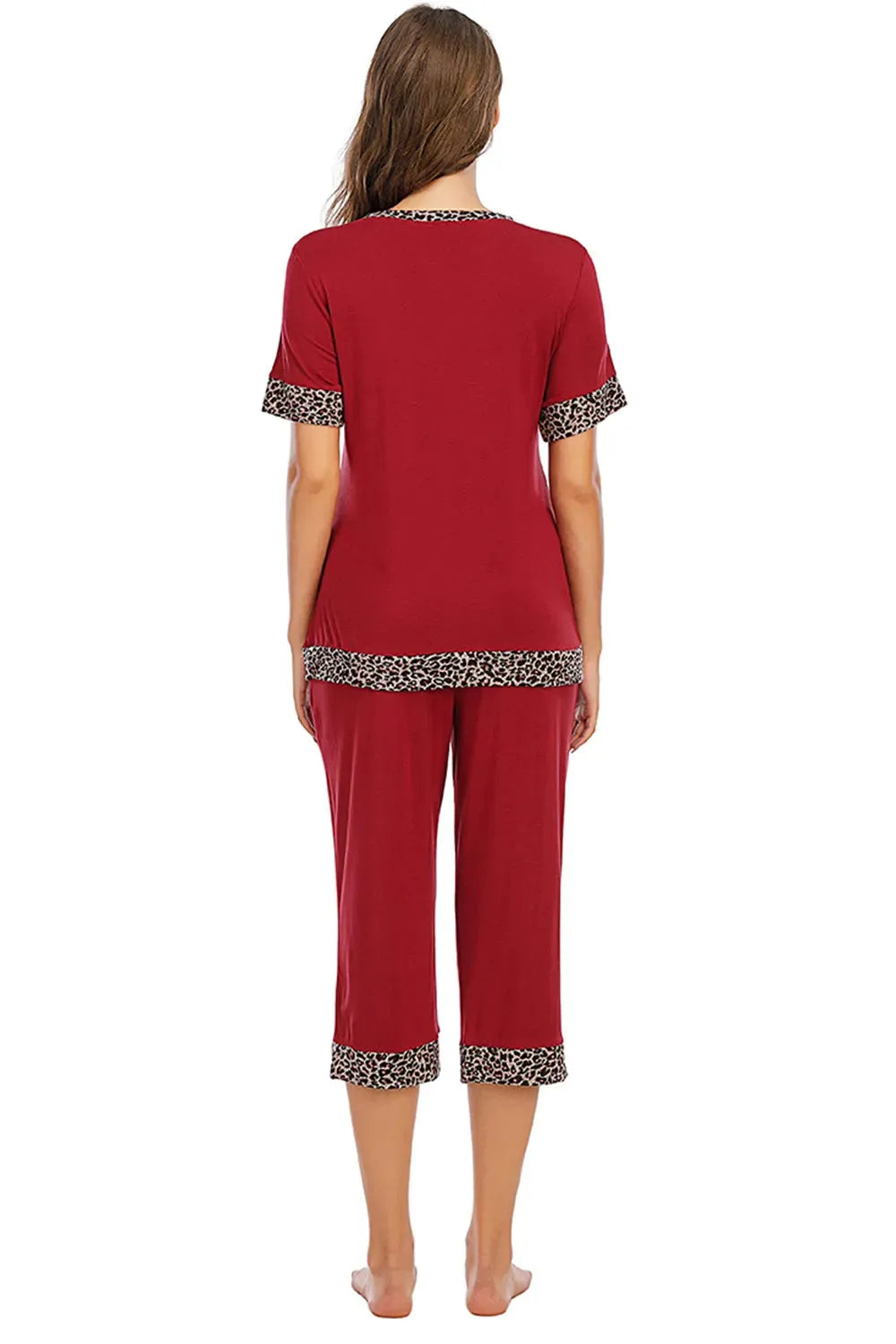 Round Neck Short Sleeve Top and Capris Pants Lounge Set Loungewear Sets - Tophatter Daily Deals