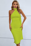 Cascading Detail Halter Neck Bodycon Dress Green Cocktail Dresses - Tophatter Daily Deals