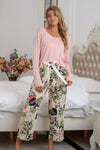 Round Neck Top and Printed Pants Lounge Set Watermelon pink Loungewear Sets - Tophatter Daily Deals