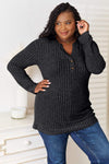 Double Take Notched Neck Ribbed Long Sleeve T-Shirt Black Women's T-Shirts - Tophatter Daily Deals