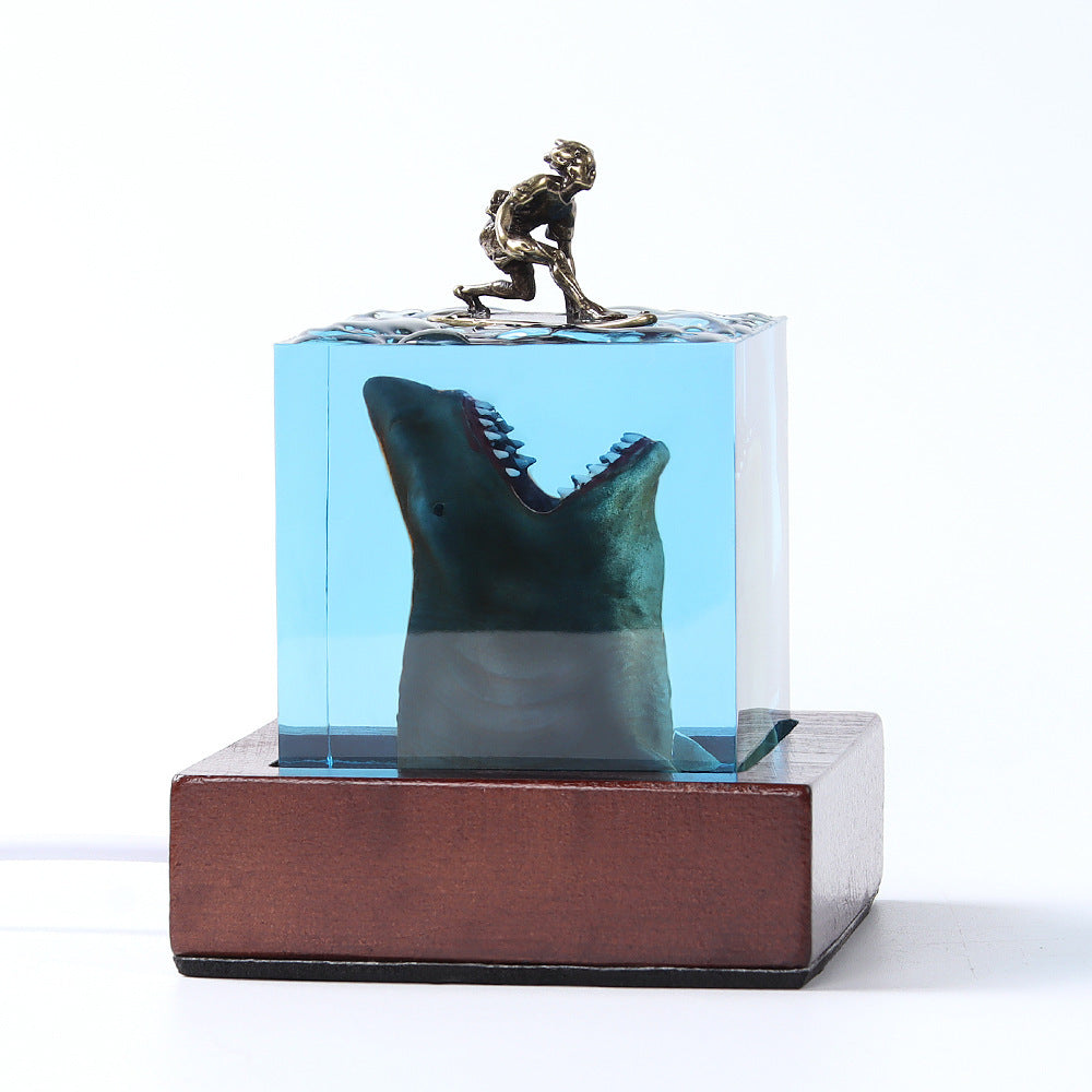 Ocean Shark Surfer Resin Night Light 5cm Cube 0 - Tophatter Daily Deals