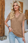 V-Neck Petal Sleeve T-Shirt Camel Women's T-Shirts - Tophatter Daily Deals