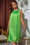 Sleeveless Round Neck Fringe Dress Lime Cocktail Dresses - Tophatter Daily Deals