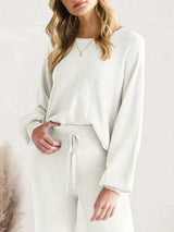 Long Sleeve Lounge Top and Drawstring Pants Set Loungewear Sets - Tophatter Daily Deals