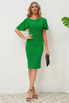 Slit Round Neck Flutter Sleeve Dress Mid Green Cocktail Dresses - Tophatter Daily Deals