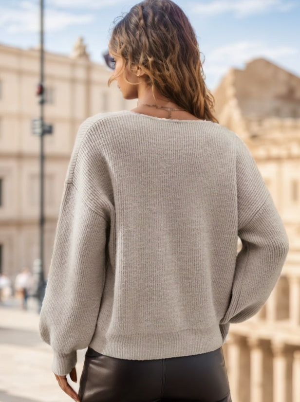 Soft Womens V Neck Sweater- Balloon Sleeves, Knit, For City 3D Changing Face Moving Picture Frame - Tophatter Daily Deals