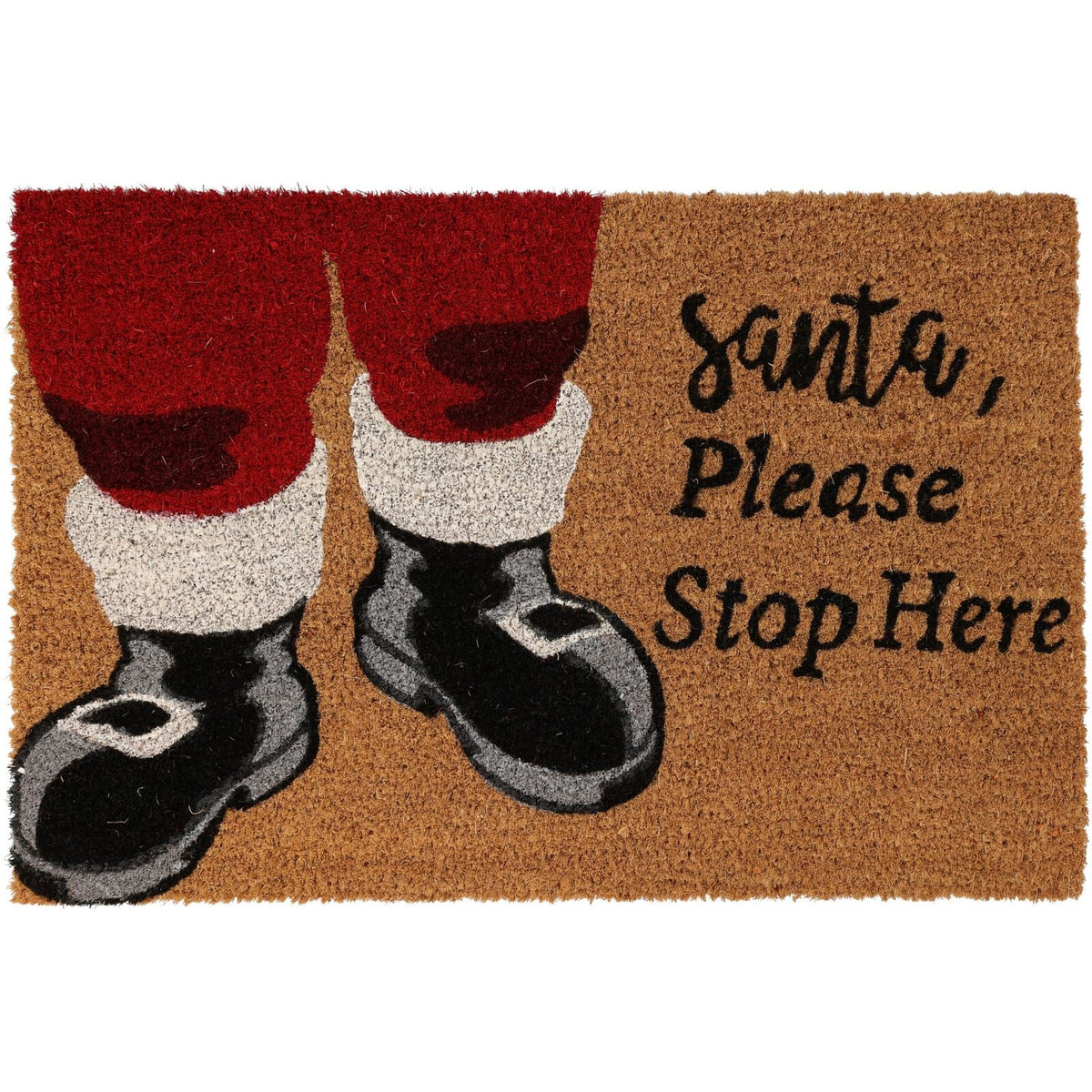 Santa Stops Here Christmas Doormat | Festive Coir Welcome Door Mat - 59x39cm Doormat - Tophatter Daily Deals