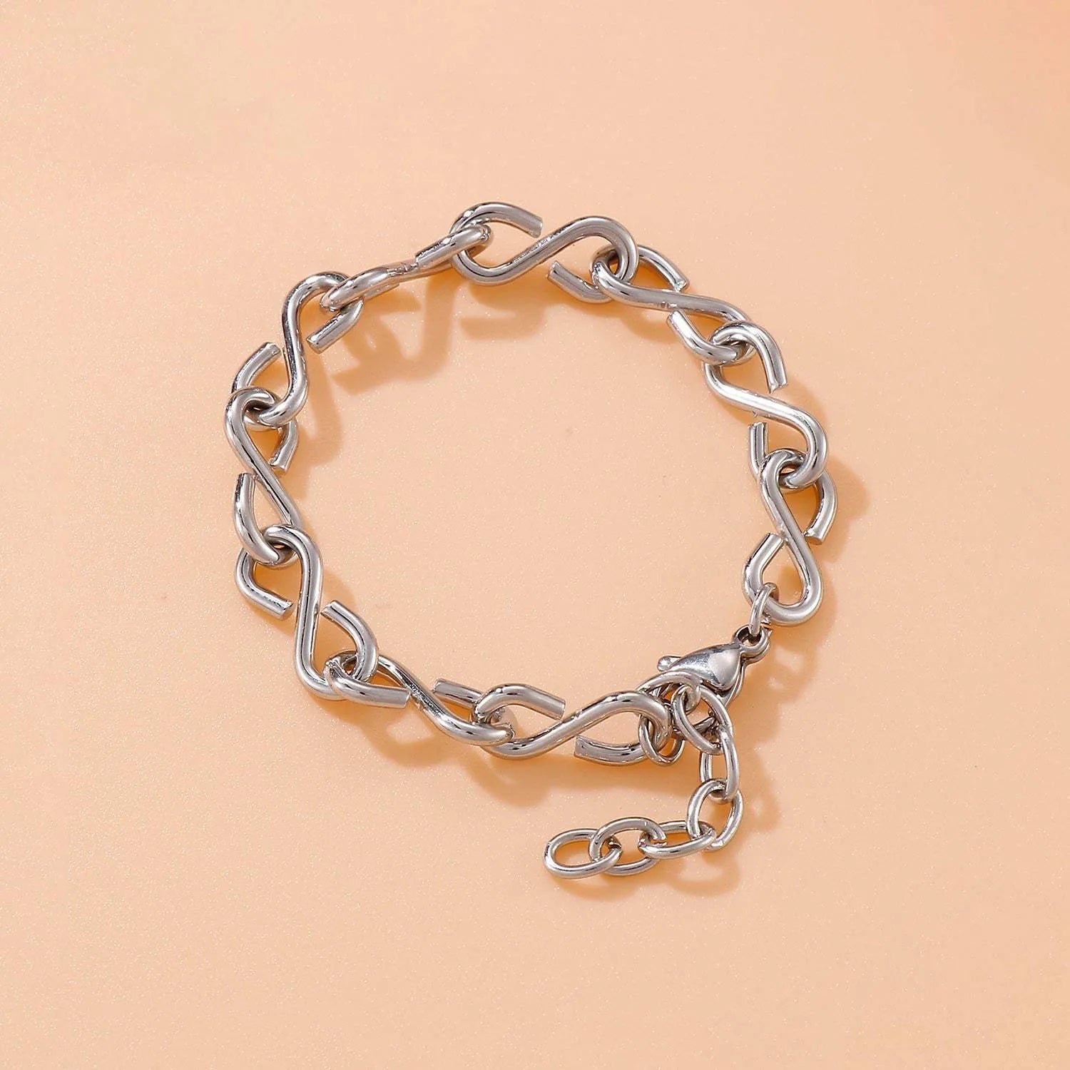 Stainless Steel Figure 8 Chain Link Bracelet Silver One Size Bracelets - Tophatter Daily Deals