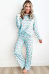 Sky Blue Santa Claus Striped Print Loose Fit Two Piece Lounge Set Loungewear & Sleepwear/Loungewear - Tophatter Daily Deals