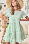 BiBi Ruffled Hem Short Sleeve Tiered Dress Neon Green Multi Casual Dresses - Tophatter Daily Deals