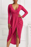 High-low Ruched Surplice Long Sleeve Dress Strawberry Cocktail Dresses - Tophatter Daily Deals
