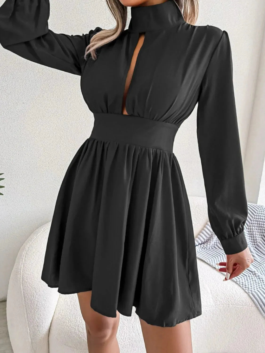 Cutout Turtleneck A-Line Mini Dress Cocktail Dresses - Tophatter Daily Deals