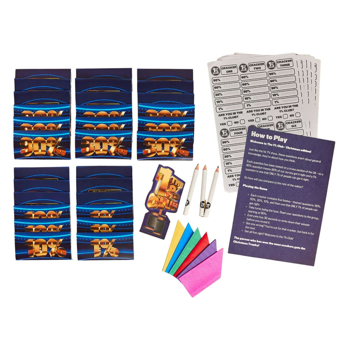 The 1% Club Christmas Crackers Pack of 6 with Quiz Questions & Challenges Christmas Cracker - Tophatter Daily Deals