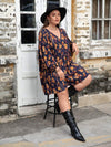 Plus Size Floral V-Neck Balloon Sleeve Dress Casual Dresses - Tophatter Daily Deals