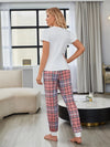 Heart Graphic Tee and Plaid Joggers Lounge Set Loungewear Sets - Tophatter Daily Deals