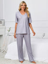 Printed V-Neck Top and Pants Lounge Set Loungewear Sets - Tophatter Daily Deals