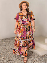 Plus Size Printed V-Neck Half Sleeve Maxi Dress Multicolor Casual Dresses - Tophatter Daily Deals