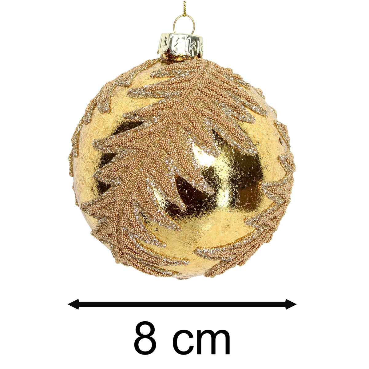 Gold Beaded Spiral Leaf Bauble | Gold Glass Christmas Tree Ornament - 8cm Baubles - Tophatter Daily Deals