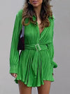 Button Up Dropped Shoulder Shirt Dress Mid Green Casual Dresses - Tophatter Daily Deals