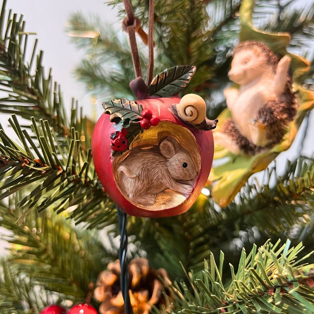 Apple with Mouse Christmas Bauble | Resin Apple Christmas Tree Hanging Ornament Baubles - Tophatter Daily Deals