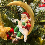 Santa on the Moon Bauble | Santa Claus Resin Christmas Tree Hanging Ornament 9cm Baubles - Tophatter Daily Deals