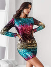 Sequin Round Neck Long Sleeve Mini Dress Casual Dresses - Tophatter Daily Deals