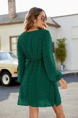 Swiss Dot V-Neck Lantern Sleeve Mini Dress Casual Dresses - Tophatter Daily Deals