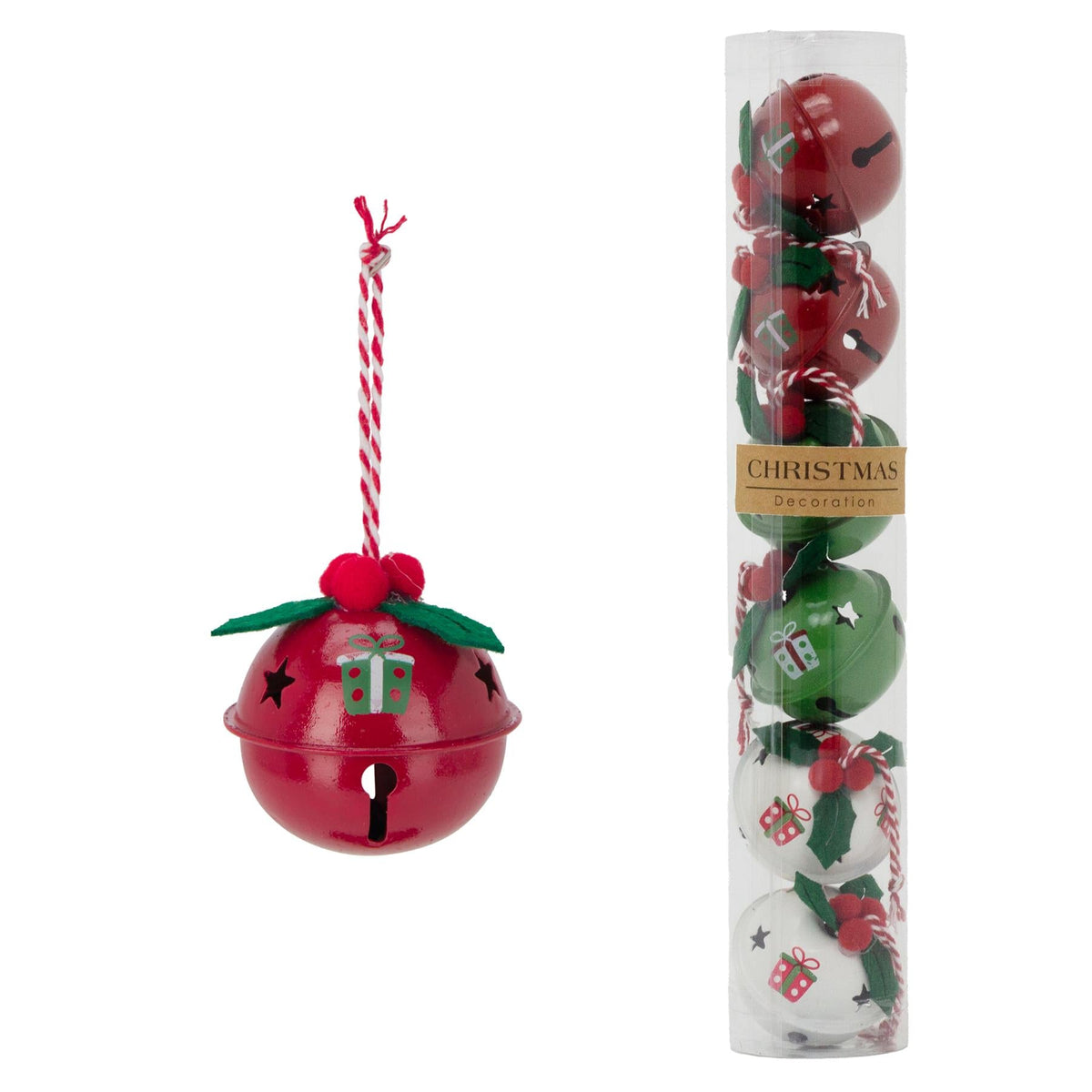 Set of 6 Baubles Festive Jingle Bells | Christmas Tree Hanging Ornaments - 4cm Baubles - Tophatter Daily Deals