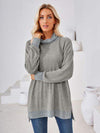 Contrast Mock Neck Long Sleeve T-Shirt Light Gray Women's T-Shirts - Tophatter Daily Deals