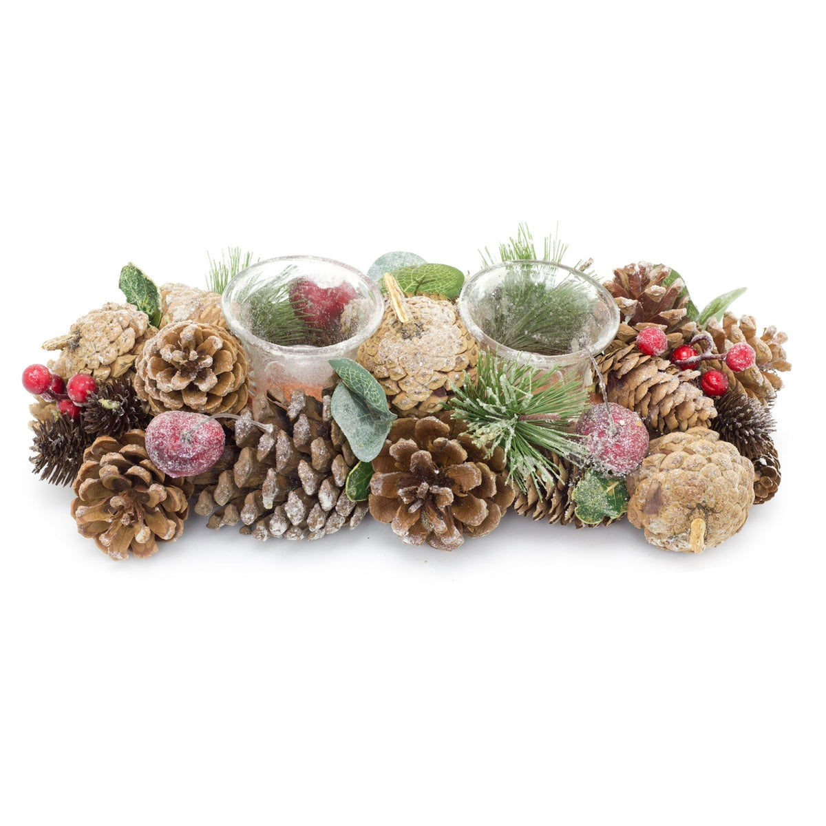 32cm Traditional Christmas Double Tealight Candle Holder | Twin Christmas Garland Tea Light Holder | Christmas Candle Centerpiece Candle Holder - Tophatter Daily Deals