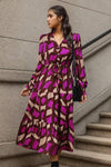 Printed Tied Pocketed Lantern Sleeve Dress Casual Dresses - Tophatter Daily Deals