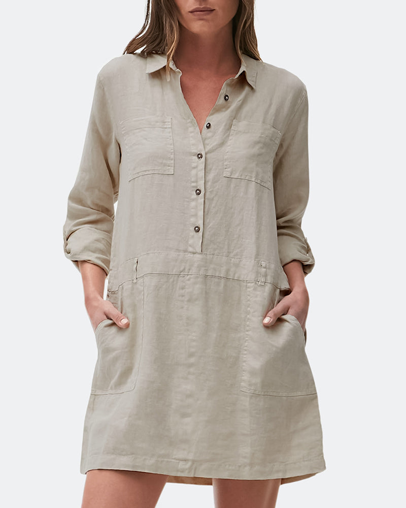 Cotton Linen Midi Dress Khaki Midi Dresses - Tophatter Daily Deals