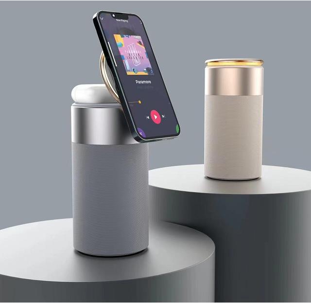 3 In 1 Multi-Function IPhone And AirPods Wireless Charger Portable Bluetooth Speaker With Touch Lamp For Home And Office 0 - Tophatter Daily Deals