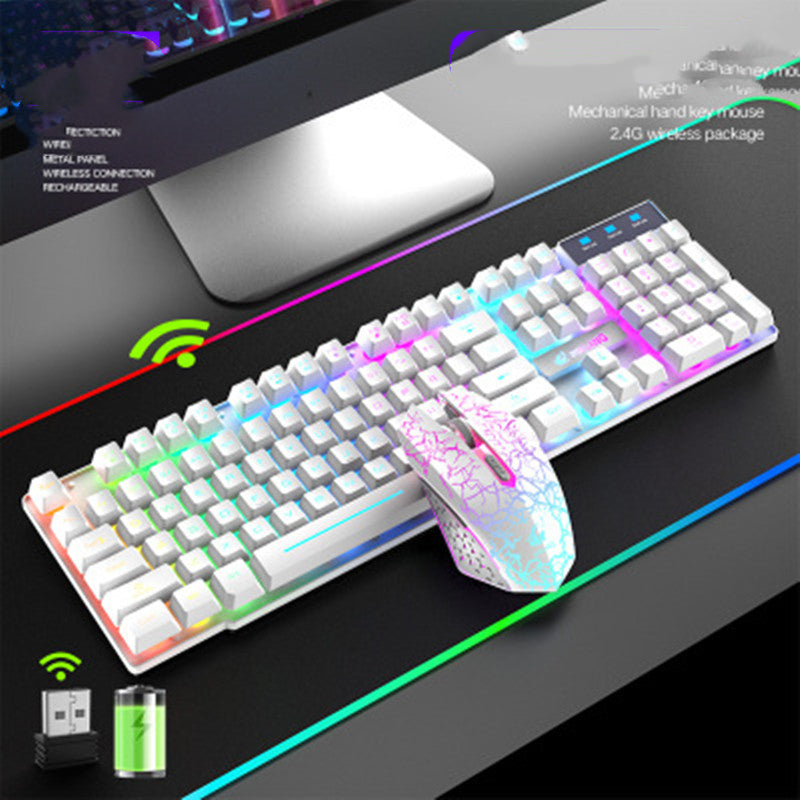 3 Wireless Charging Keyboard And Mouse Set White rainbow light 0 - Tophatter Daily Deals