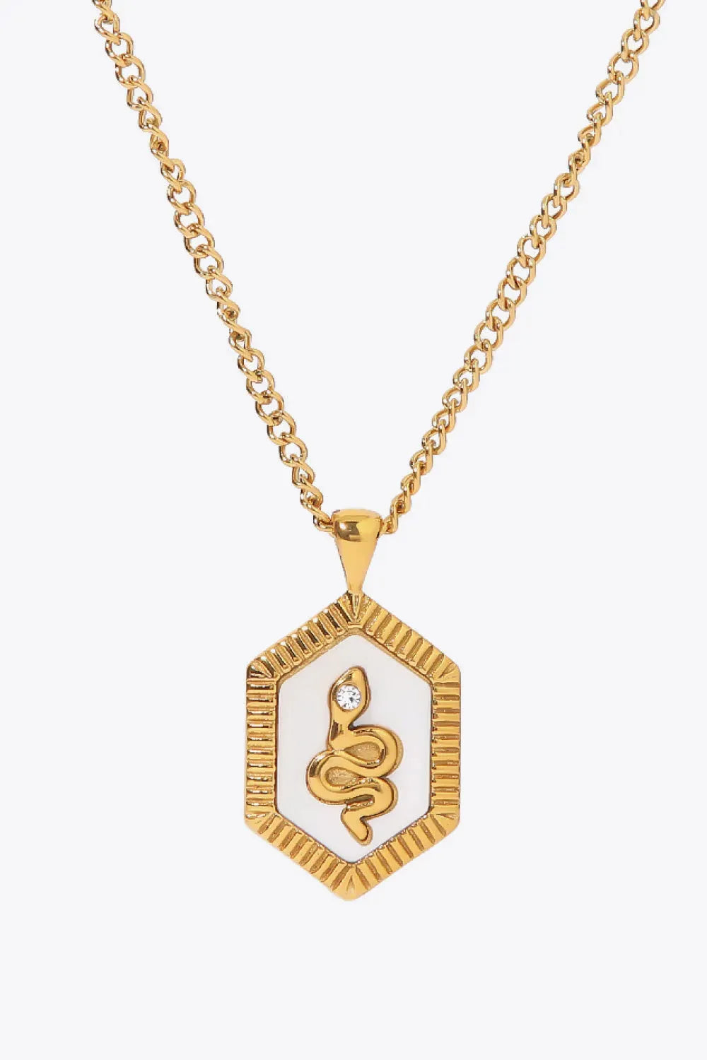 18K Gold Plated Snake Geometric Pendant Necklace White Gold One Size Necklaces - Tophatter Daily Deals