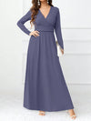 Pocketed Surplice Long Sleeve Maxi Dress Dusty Blue Casual Dresses - Tophatter Daily Deals