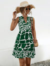 Printed Notched Sleeveless Tiered Dress Mid Green Casual Dresses - Tophatter Daily Deals