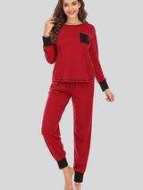 Round Neck Top and Pants Lounge Set Wine Loungewear Sets - Tophatter Daily Deals