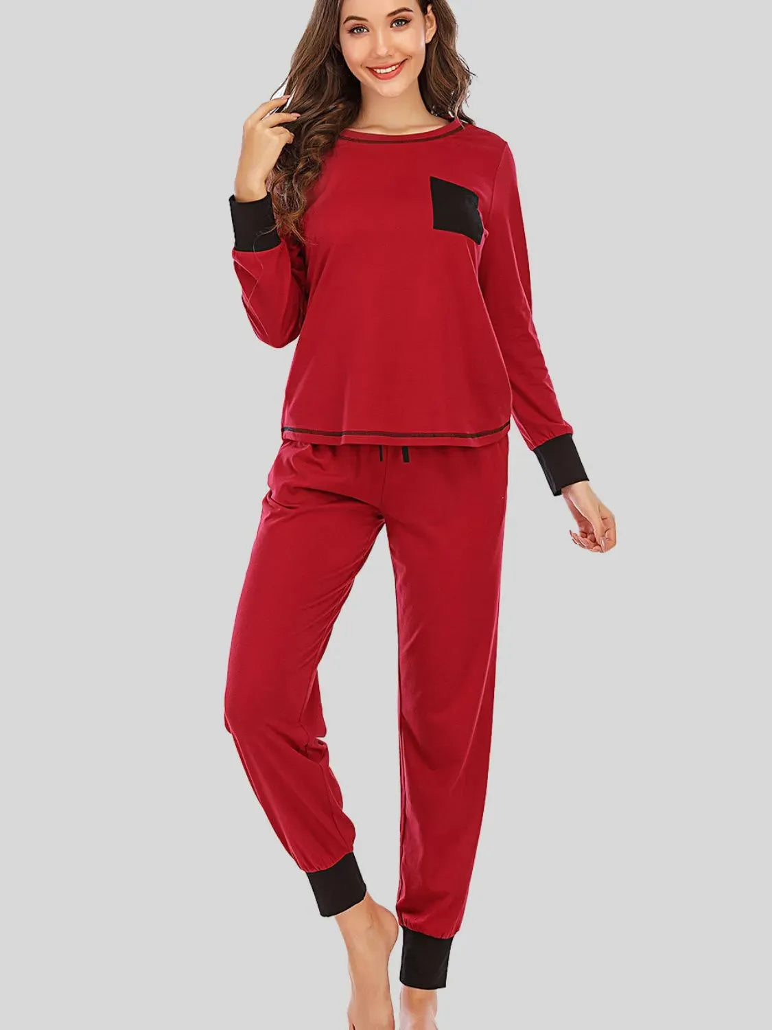 Round Neck Top and Pants Lounge Set Wine Loungewear Sets - Tophatter Daily Deals