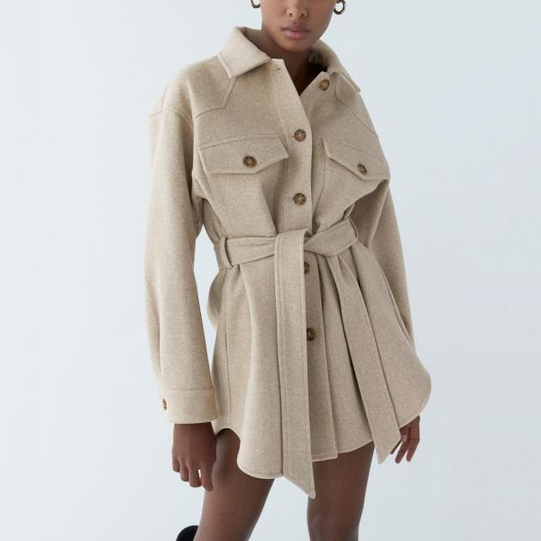 Turn Down Collar Jackets Fashion Tie Belt Waist Coats Women Elegant Pockets Jacket - Tophatter Daily Deals