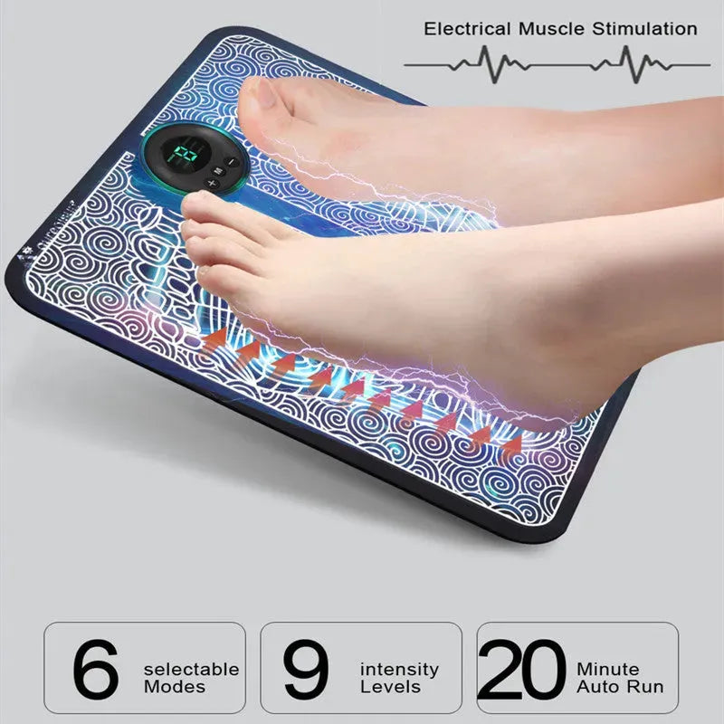 Experience Ultimate Pain Relief & Foot Comfort: EMS Stimulator Massager Foot Mat with 8 Modes and 19 Intensity Levels Foot Massagers - Tophatter Daily Deals