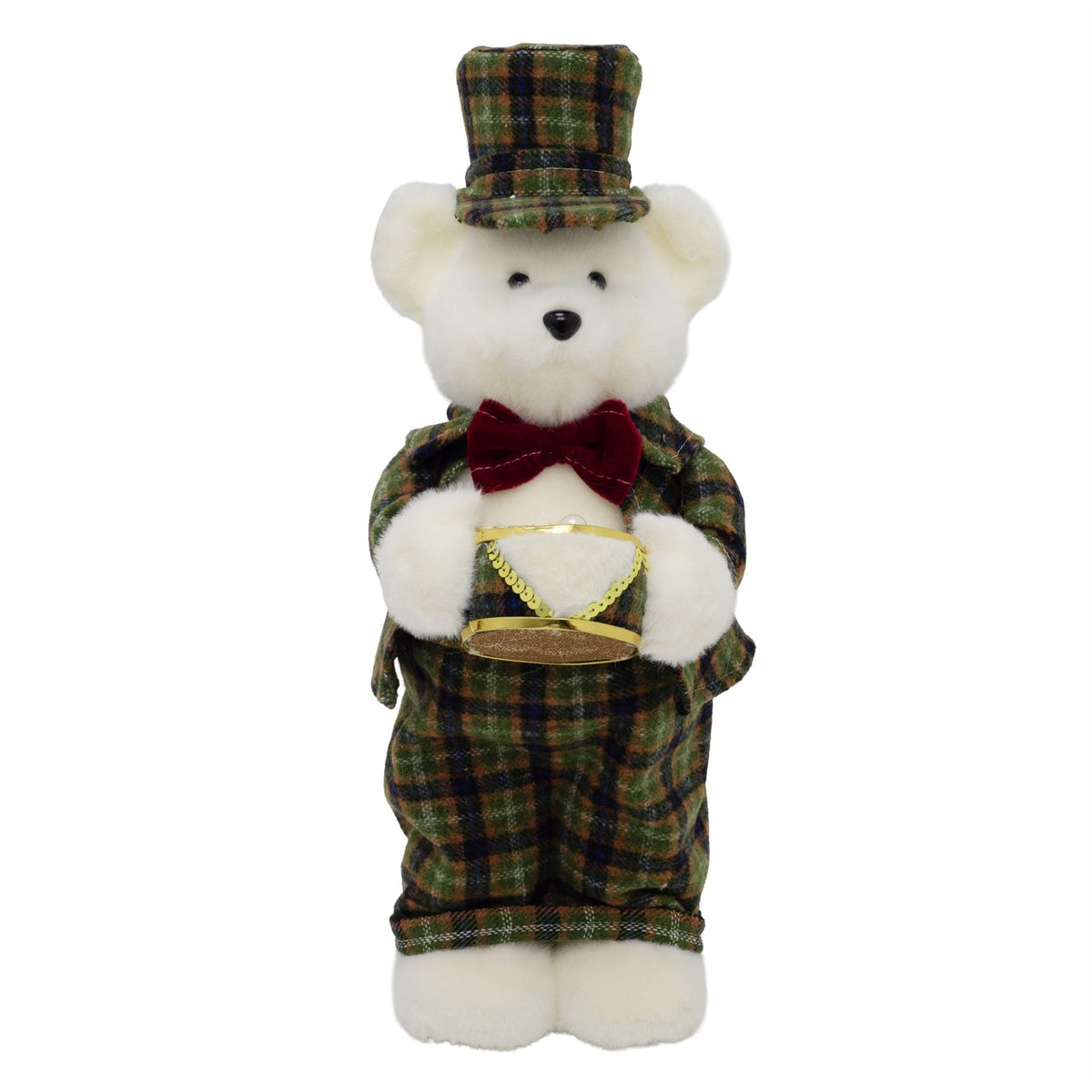 Drumming Christmas Bear Decoration | White Bear in Tartan Uniform with Drum 42cm Ornament - Tophatter Daily Deals