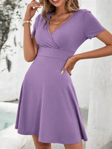Surplice Short Sleeve Mini Dress Casual Dresses - Tophatter Daily Deals