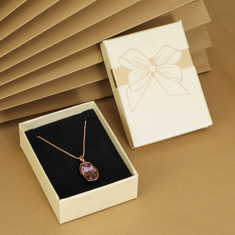 Bow Necklace Earrings Packaging Gift Box Beige7x9cm 0 - Tophatter Daily Deals