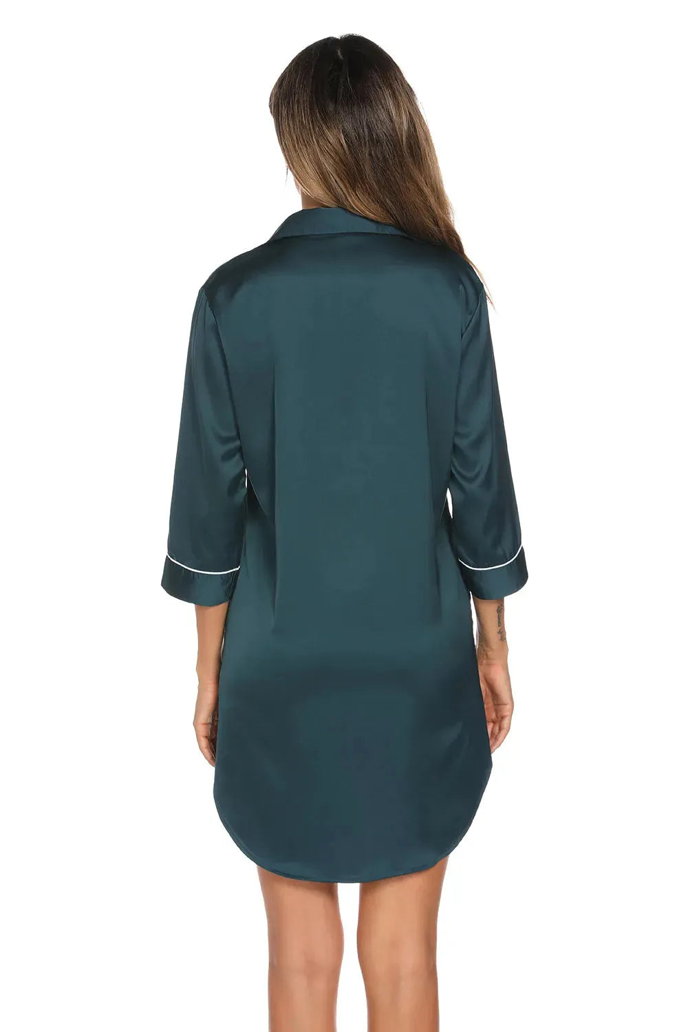 Button Up Collared Neck Night Dress with Pocket Sleep Dresses - Tophatter Daily Deals