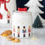 Ceramic Nutcracker Christmas Jar with Red Bow Lid | Festive Biscuit Barrel 15cm Jar - Tophatter Daily Deals